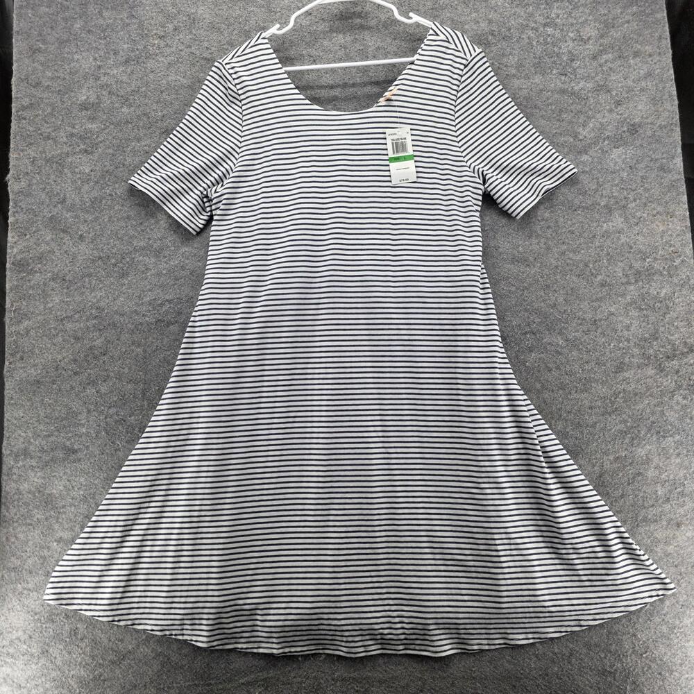 Gibson & Latimer Dress Womens Large Gray White Striped A-Line Scoop LA8108YSJ